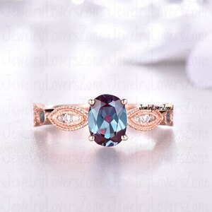 Rose Gold Alexandrite Ring - Vintage Inspired Engagement Ring - Promise Ring - June Birthstone - Anniversary - Gift for Her