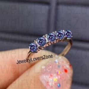 Band Eternity 4MM Alexandrite Wedding Ring 925 Sterling Silver Ring Half Eternity Alexandrite Band Wedding Band Stacking Promise Ring