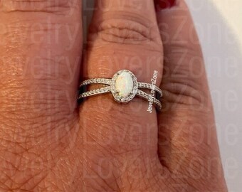 Vintage Opal Ring, Opal Stacking Ring, White Opal and CZ Ring, Gold Opal Ring, Silver Opal Ring, Delicate Opal Ring, Bridesmaid Gift