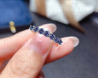 Alexandrite Wedding Band/Eternity Band/3MM Half Eternity Alexandrite Wedding Ring/925 Sterling Silver Ring/Alexandrite Ring/Stacking Ring