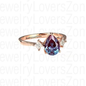 Pear Shaped Alexandrite Ring Nature Inspired Engagement Ring June Birthstone Solitaire Ring Wedding Anniversary Gifts
