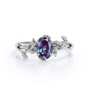 Alexandrite Leaf Ring- Sterling Silver Ring- Twisted band Alexandrite Engagement Ring- Promise Ring- June Birthstone- Gift For Her