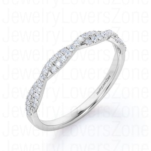 Moissanite/Diamond Wedding Band Minimalist Silver Curved Wedding Band Vintage Stacking Matching Bridal Ring Promise Ring Anniversary Ring