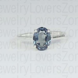 Silver Alexandrite Ring, Oval Alexandrite Ring, Silver Stacking ring, stacking ring, birthstone ring, color change ring, June birthstone