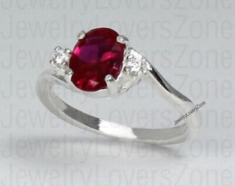 AAA+ Red Ruby, Lab Created Ruby Ring, Dainty Promise Ring, July Birthstone, Cut Red Gemstone Ring