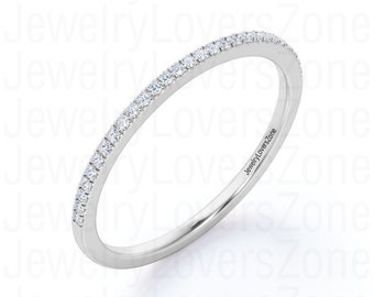 2.00 MM Round Cut Colorless Moissanite Wedding Band, Half Eternity Band, Minimalist Moissanite Band, Anniversary Band, Bridal Ring Set