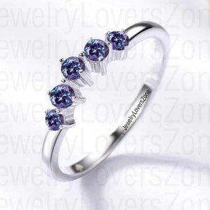 Alexandrite 3MM Round Cut Ring Eternity Band Wedding Ring/925 Sterling Silver Ring/Half Eternity Alexandrite Band/Wedding Band/Stacking Ring