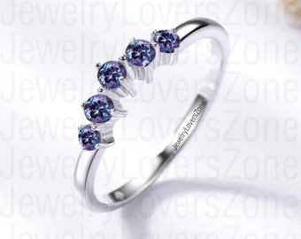 Alexandrite 3MM Round Cut Ring Eternity Band Wedding Ring/925 Sterling Silver Ring/Half Eternity Alexandrite Band/Wedding Band/Stacking Ring