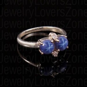 Wedding Star Sapphire Ring 925 Sterling Silver Ring Blue Lindy Star Ring