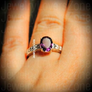 Unique Amethyst Ring, 925 Sterling Silver, Natural Amethyst, Ring For Women, Halo Ring, February Birthstone, Cluster Ring, Oval Cut Ring
