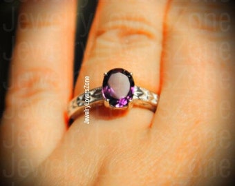 Unique Amethyst Ring, 925 Sterling Silver, Natural Amethyst, Ring For Women, Halo Ring, February Birthstone, Cluster Ring, Oval Cut Ring