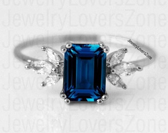 Emerald Cut London Blue Topaas 925 Starling Silver Solitaire Vrouwen Verlovingsring Cadeau voor haar