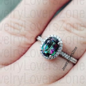 Genuine Mystic Topaz Ring- Sterling Silver Engagement Promise Ring For Women- Rainbow Gemstone- November Birthstone Anniversary Gift for Her