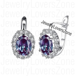 Hoop Alexandrite Earring 925 Sterling Silver-June Birthstone Earring- Engagement & Anniversary Gift-Silver Hoop Earrings-Wedding Gift