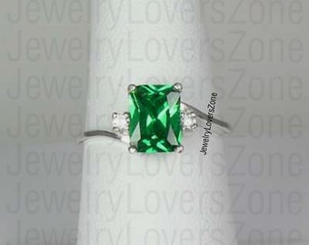 Anillo Esmeralda, Anillo Esmeralda De Laboratorio De Corte, Anillo De Corte Esmeralda Para Mujeres, Anillo Apilamiento Esmeralda, Anillo Esmeralda Vintage Único, Solitario Esmeralda