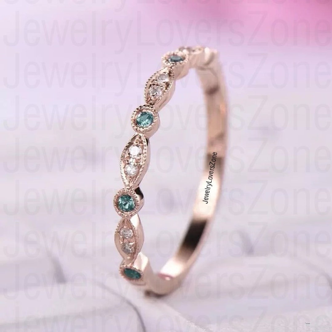 Emerald Band/eternity Band/2mm Emerald Wedding Ring/925 Sterling Silver  Ring/half Eternity Wedding Band/stacking Ring