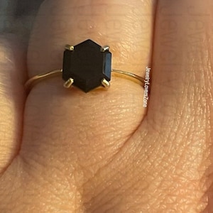 Anillo de diamantes de ónix negro, anillo de compromiso de ónix negro de corte hexagonal, anillo de oro de plata 925 de 14 k, anillo de compromiso, regalo para ella, anillo vintage