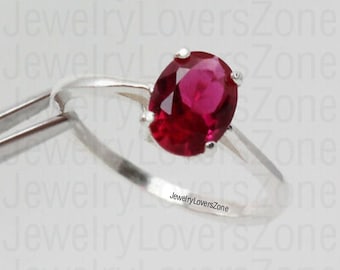 Handmade Ruby Ring in Silver, Cut Ruby Ring, Lab Grown Ruby Ring, Red Ruby Ring, Oval Ruby Ring, Anniversary gift