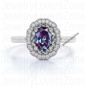 Engagement Alexandrite ring, June birthstone ring, oval cut gemstone, sterling silver ring, engagement ring for women