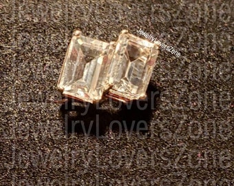 Emerald Cut Morganite Stud Earrings, 6*8 mm Simple Blush Pink Morganite Stud Earrings, Morganite Bridal Earrings, Minimalist Earrings