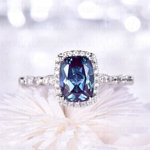 Alexandrite Cushion Ring in Sterling Silver Vintage Alexandrite Ring Wedding Alexandrite Ring Personalized Anniversary Gift