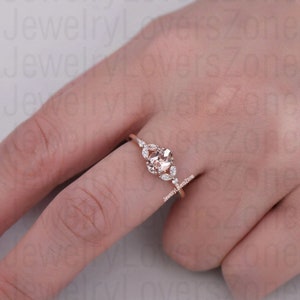 Genuine Lab Pink Morganite Ring Halo Ring Sterling Silver Ring Oval Cut Gemstone Morganite Gemstone Ring