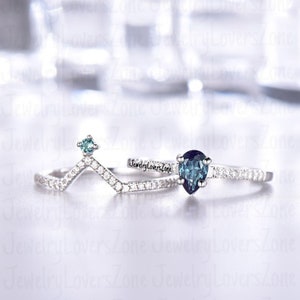 Colour Change Alexandrite Ring Set Wedding Ring, Color Changing Stone Ring, June Birthstone Ring, Promise Ring, Bridal Sets Alexandrite
