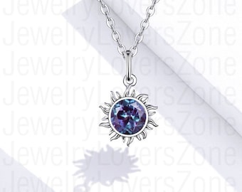 Collar de alejandrita única que cambia de color en plata, piedra natal de junio, delicado colgante de alejandrita para mujer.