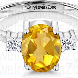 Topaz Engagement Oval Ring Silver Art Deco Yellow Topaz Ring Dainty Golden Topaz Ring Oval Cut Ring Sterling Silver