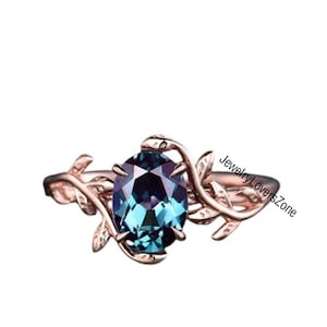 Wedding Ring Colour Change Alexandrite Leaf Ring, Color Changing Stone Ring, June Birthstone Ring, Promise Ring, Silver Alexandrite Ring