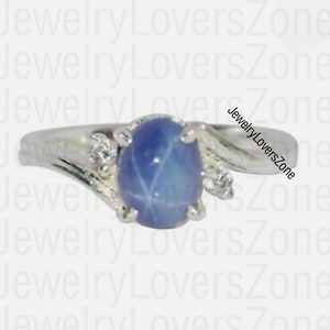 Pierścionek z gwiazdą Lindy Vintage, Pierścionek zaręczynowy, Unikalny pierścionek z okazji zaręczyn, Pierścionek z szafirem Blue Star, Prezent rocznicowy dla niej, Pierścionek obietnicy