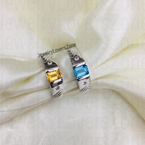Topaz Ring-Genuine Golden Topaz And Swiss Blue Ring-Topaz Vintage Ring-Men&#39;s Ring-Natural Topaz Engagement Ring-Gift For Her
