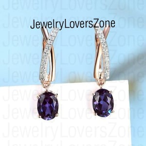 Solid Silver Alexandrite Earrings-Color Changing Gemstone-925 Sterling Silver Earrings-Colors Changing Earrings-June Birthstone Earrings