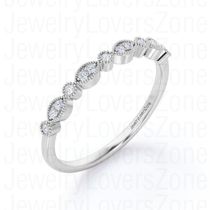 Round Cut Moissanite Half Eternity Band In Various Size / Silver Moissanite Wedding Band / Women&#39;s Band For Anniversary Gift
