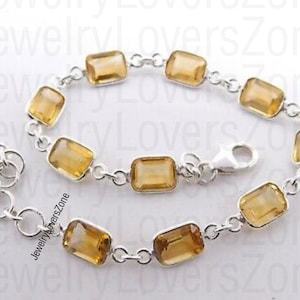 Emerald Cut Yellow Topaz Bracelet-Tennis Golden Topaz Bracelet-925 Silver Bracelet-Topaz Bracelet-Golden Topaz Bracelet
