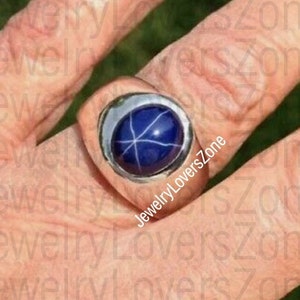 Beautiful Star Sapphire for Men Engagement Ring 925 Sterling Silver Blue Star Ring Lindy Star Ring Gifts For Her