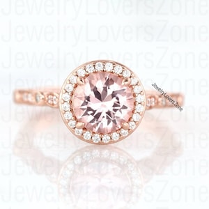 Morganite Vintage Ring, Peach Engagement Ring, Rose Gold Vermeil Ring Sterling Silver Statement Promise Ring Anniversary Gift for Her