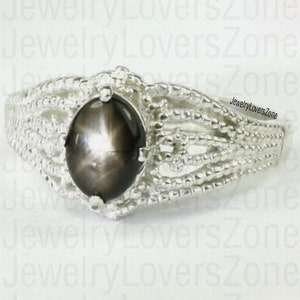 Beautiful Black Star Sapphire Ring 925 Sterling Silver / Black Star Sapphire Ring for Women