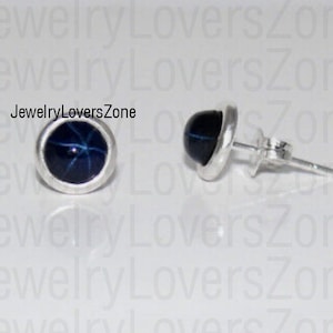 Lindy Blue Star Sapphire Earrings, Dainty Handmade Studs, 925 Sterling Silver Earrings, Minimalist Studs, Gifts For own