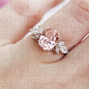 Lab Grown Morganite Anniversary Ring, 14K Rose Gold/Sterling Silver Ring, Cut Morganite Engagement Ring, Promise Ring for Her