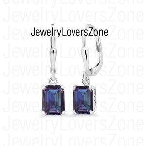Alexandrite drop earrings, dainty alexandrite earrings, brilliant cut purple and green alexandrite earrings, alexandrite