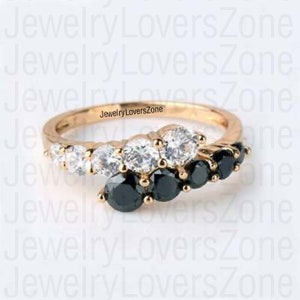 Black and White Stone Wedding Band/Eternity Band/3MM Half Eternity Wedding Ring/14k Rose Gold Vermeil/Black Onyx Ring/Stacking Ring