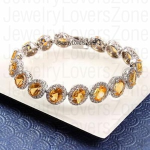 Art Deco Yellow Topaz Bracelet-November Birthstone-Yellow Gemstone-Golden Topaz Bracelet Oval Cut Bracelet-Golden Topaz Jewelry