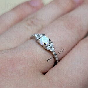 Dainty Opal Ring, Opal Stacking Ring, White Opal and CZ Ring, Gold Opal Ring, Sterling Silver Opal Ring, Delicate Opal Ring, Bridesmaid Gift