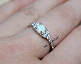 Dainty Opal Ring, Opal Stacking Ring, White Opal and CZ Ring, Gold Opal Ring, Sterling Silver Opal Ring, Delicate Opal Ring, Bridesmaid Gift