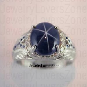 Blue Star 6 Ray Sapphire Stone Ring 925 Solid Sterling Silver Ring Lindy Star Sapphire Jewelry For Men
