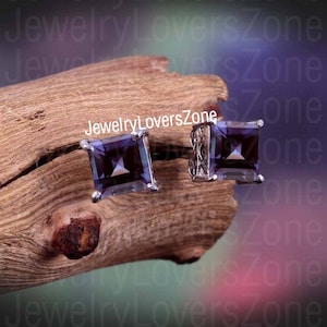 June Birthstone Alexandrite Stud Earrings in 925 Sterling Silver For Women