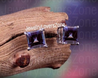 June Birthstone Alexandrite Stud Earrings in 925 Sterling Silver For Women