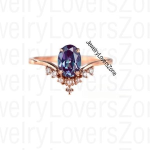 Bague de fiançailles, Bague Alexandrite, Vermeil en or rose 24 carats, Bague de promesse, Bague de pierre de naissance de juin, Cadeau d’anniversaire pour elle, Bague de promesse
