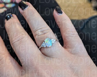 Handmade Opal Oval Ring, 925 Sterling Silver Ring, Anniversary Gift, Promise Bridal Ring, Engagement Ring, Wedding Ring, For Girls